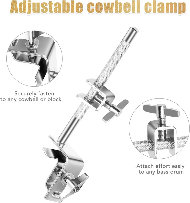 Seteol 6" Cowbell and Cowbell Clamp, Cowbell for Drum Set, Cowbell Holder Percussion Accessory, Adjustable Drum Cowbell Mount for Bass Drum Hoop Up or Down, Cow Bell Musical Instrument with Drum Key - Image 4